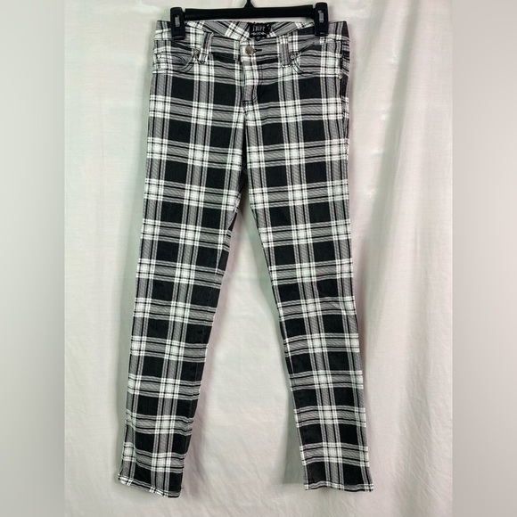 Vintage Y2K TRIPP NYC Low Rise Black Plaid Print Skinny Pants